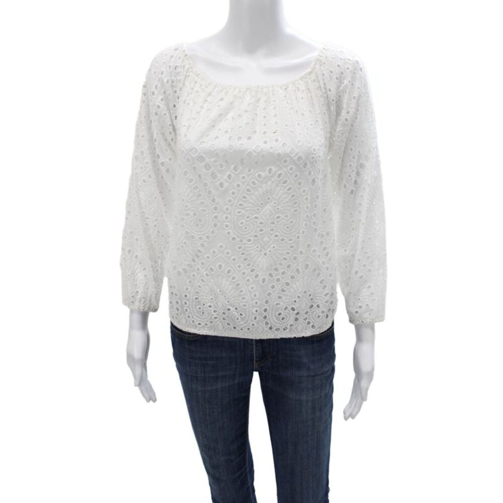 Bishop and Young Women Basic White Cotton 3/4 Sleeve Round Neck Blouse Size XS
